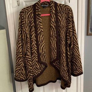 Nina Leonard Tan and Brown Zebra Cardigan Size L